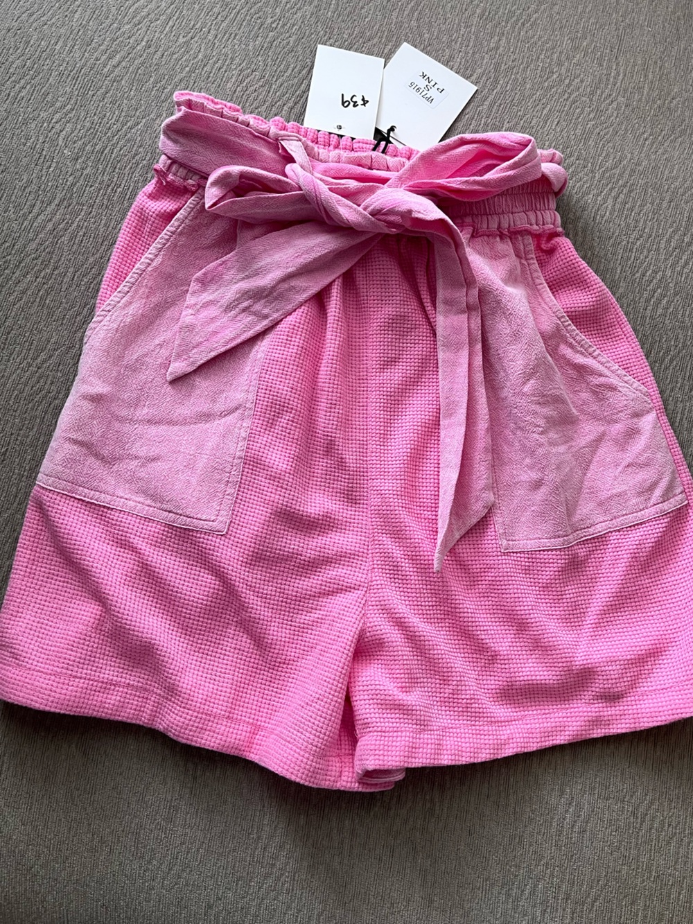 NWT Very J Bright Pink Waffle Knit Tie-Waist Shorts